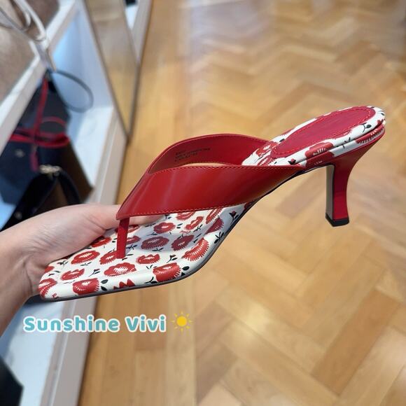 NEW COACH Women's Thong Kitten Heel With Floral Print Bold Red CBM86 US 8 - Picture 4 of 8
